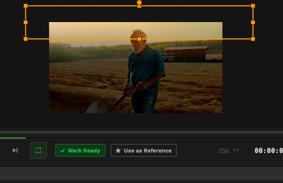 Rectangle shape mask overlaid on the Active Layer viewer with orange handles
