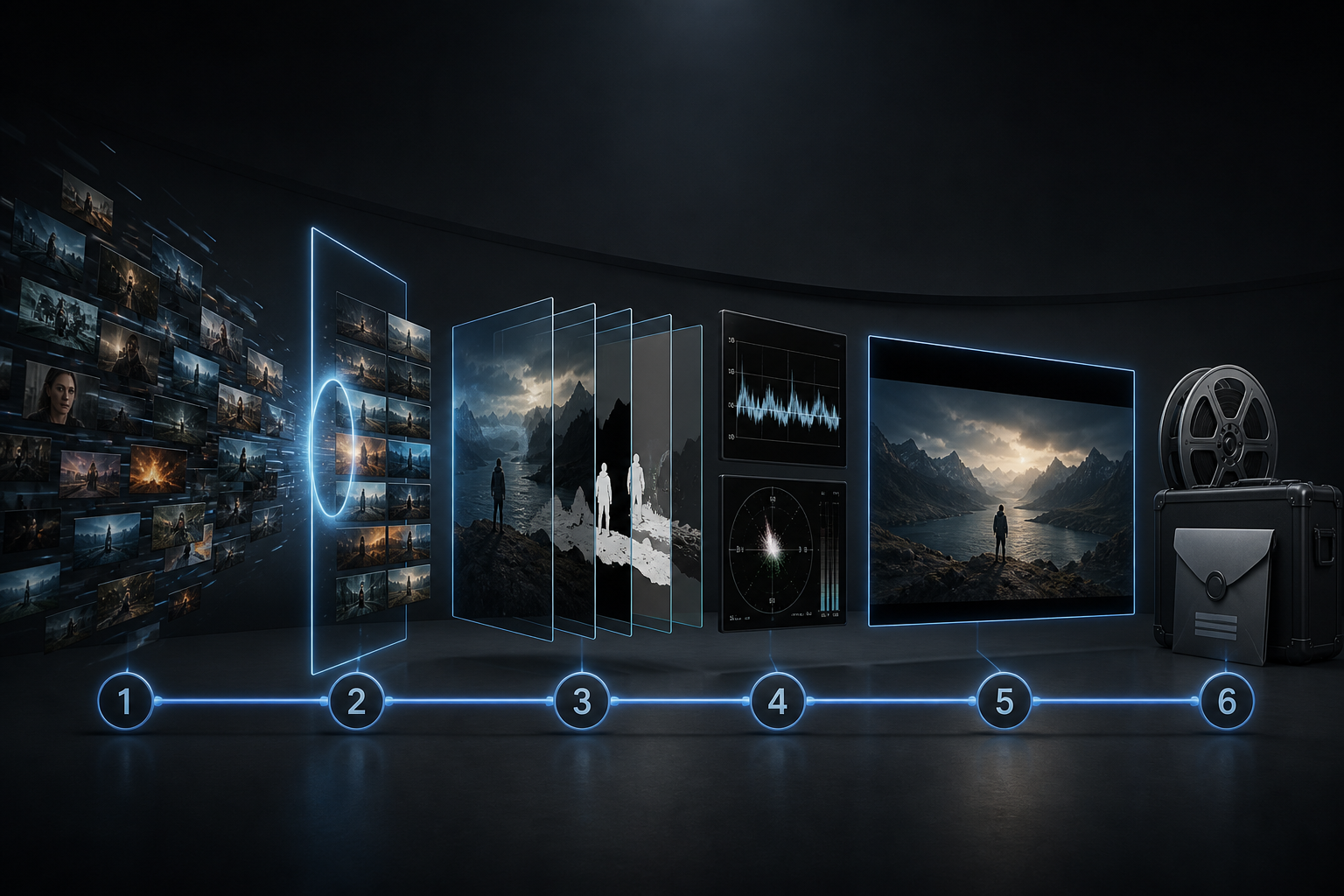 Six-stage finish path: Transform, Match, Grade and Mask, Scopes, Resize, Deliver