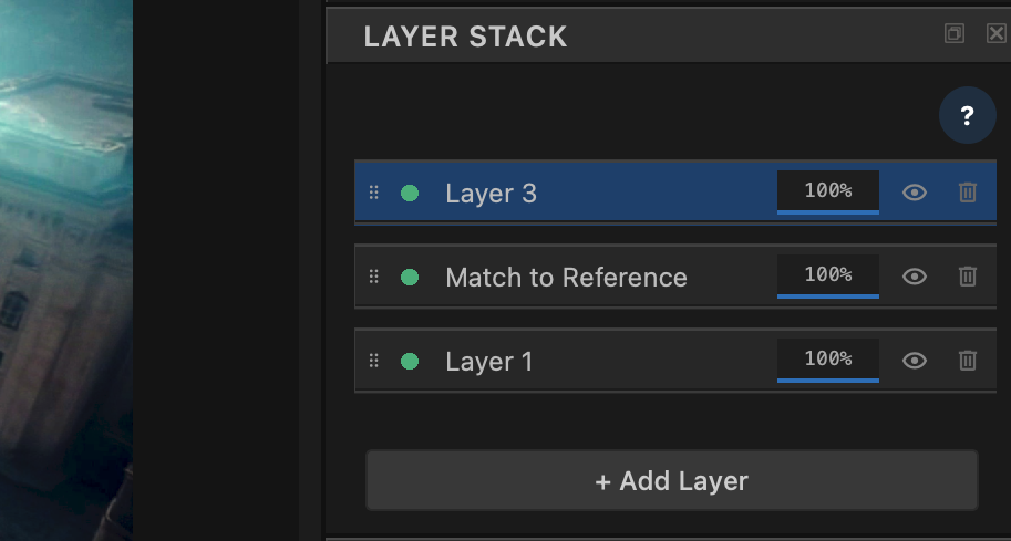 Transduce Layer Stack dock with layers, opacity, enable, Add Layer, and Curve Layer